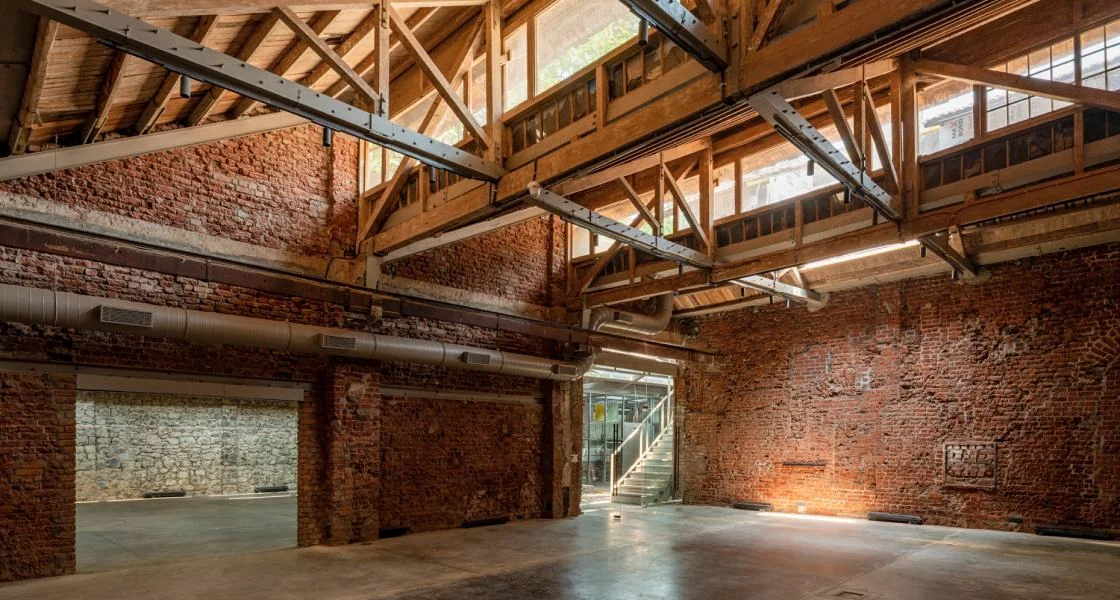 The Ice Factory at IFBE, with its exposed timber roof and open event hall.